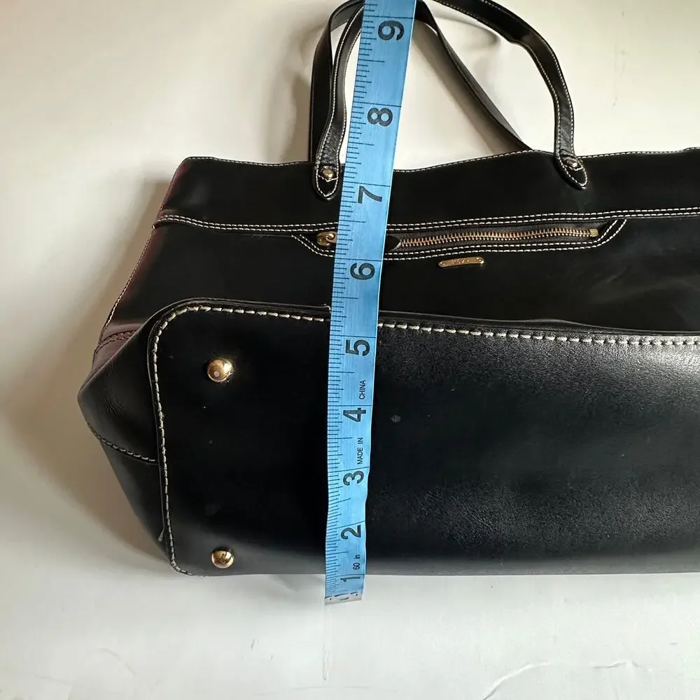 Lauren Ralph Lauren Tote Black Cow Leather Bag Old Money Preppy Handbag Purse